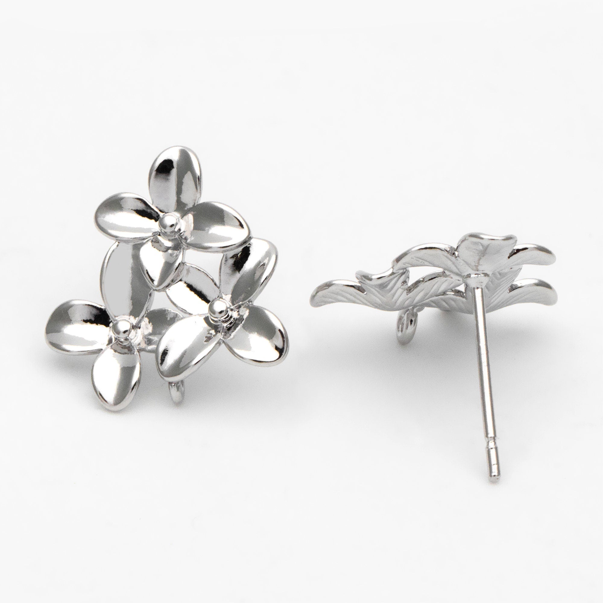 10pcs Gold/ Rhodium/ Rose Gold plated Brass Flower Earring with Loop, 14mm Floral Stud Earring (GB-956)